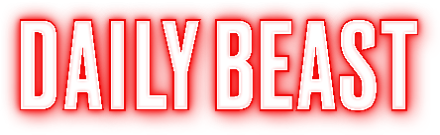 Logo of Daily Beast with a red and white color scheme and glow effect